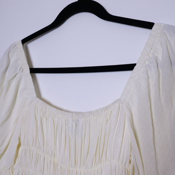 URBAN OUTFITTERS Kate Smocked Ruffle Blouse Ivory Cropped Top Women's XS - Picture 7 of 12